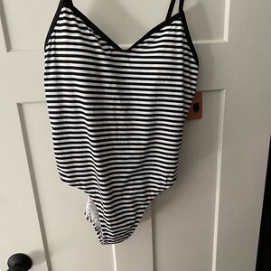Black and White Striped Swimsuit